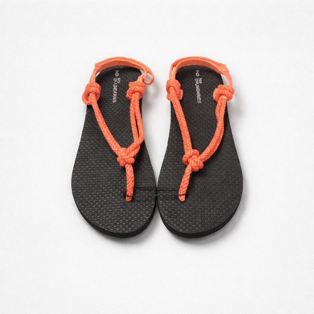 No Boundaries Black Sandal with Orange Coral Rope Straps O6